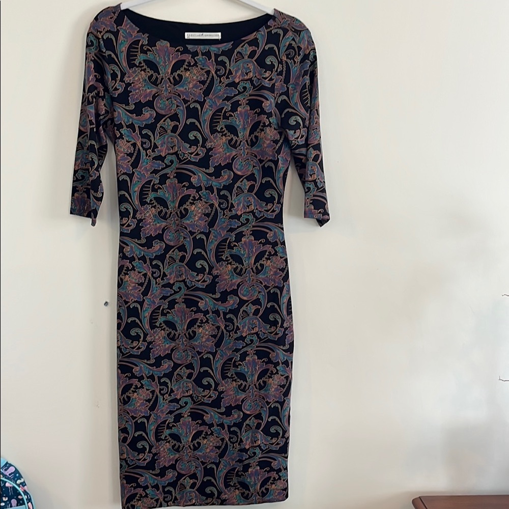 Peruvian Connection Pima Cotton Midi Dress Paisley‎ S Sheath Fall Casual Boho